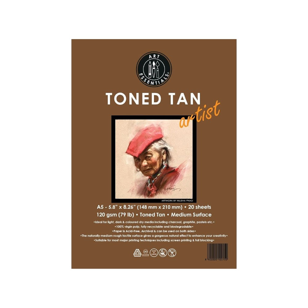 Art Essentials Toned Tan Artist Paper Medium Surface ,120 GSM-Poly Pack Art Essentials